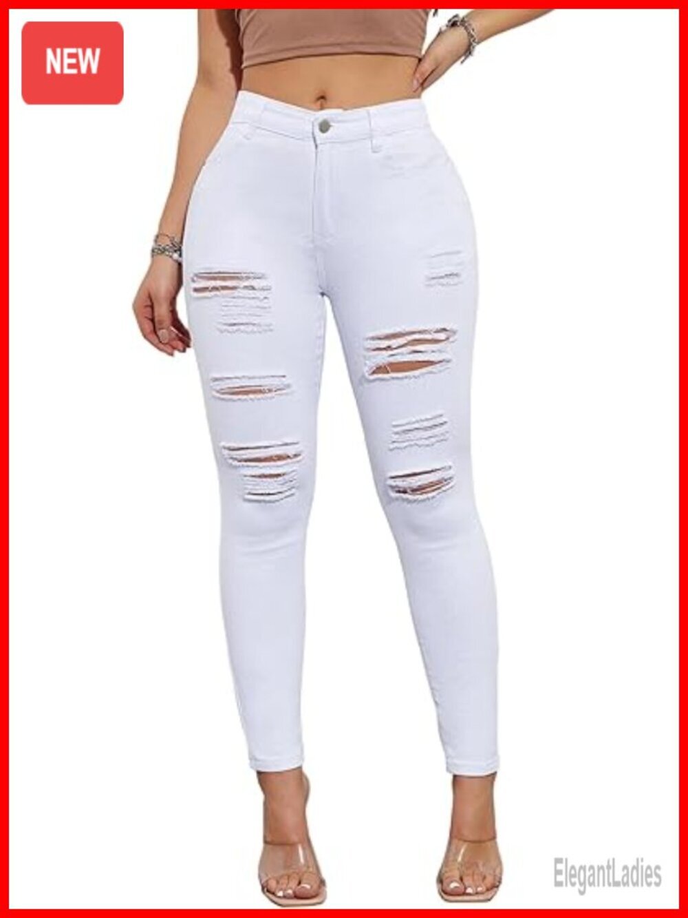 High Waisted Ripped Skinny Jeans Stretchy Distressed Slim Fit Denim